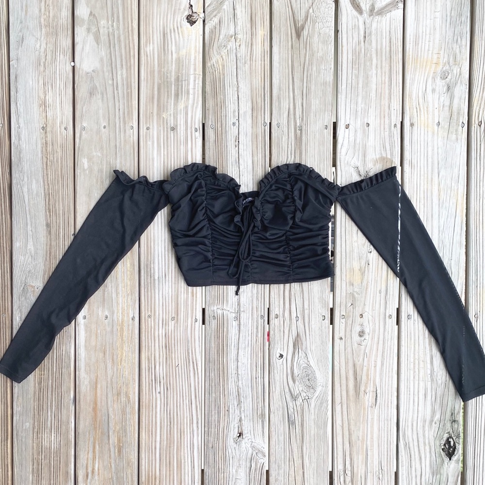 FASHION NOVA Sheer Ruching Crop Top